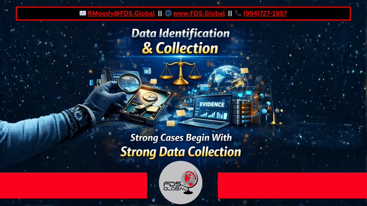 FDSGlobal's tweet image. Identifying the right #Data sources - &amp;amp; collecting them properly - can #MakeorBreak a #LegalCase. At #FDSGlobal, our #ForensicallySound #CollectionMethods ensure accuracy &amp;amp; integrity from the start.

To learn more,
🔗 bit.ly/3RAs9OX
📞 (954)727-1957

#EDiscovery