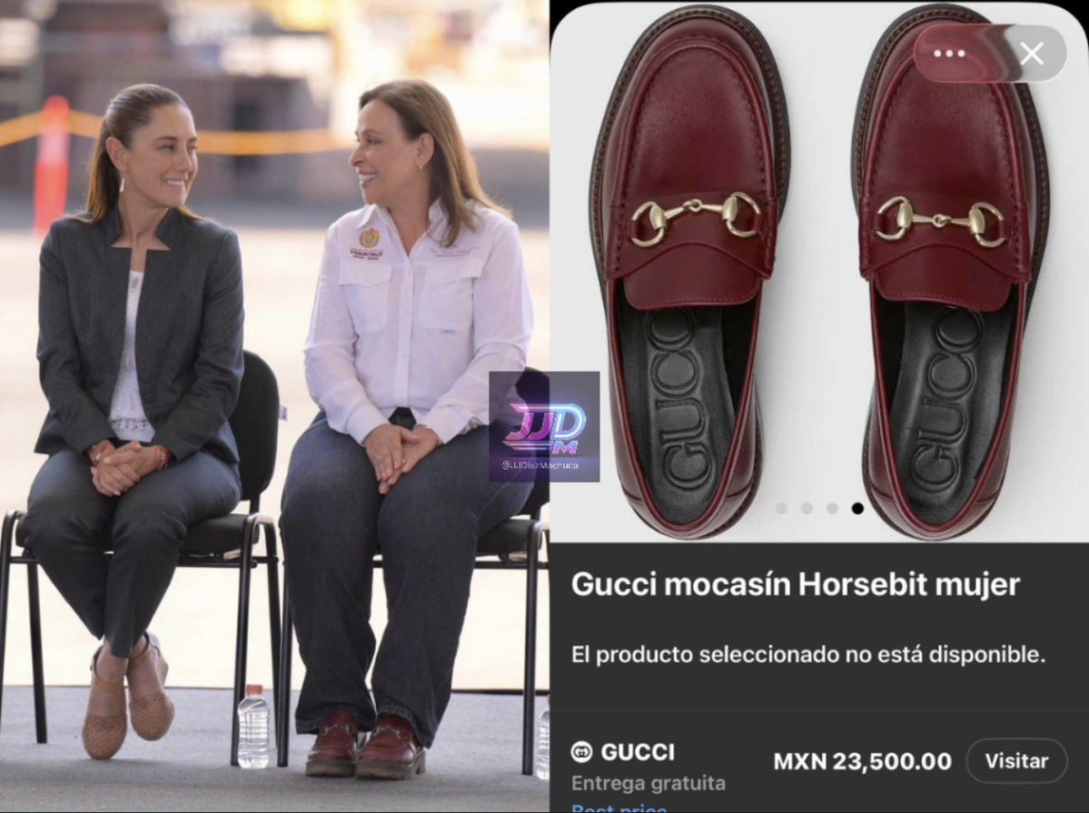 La presidente <a href="/Claudiashein/">Claudia Sheinbaum Pardo</a>, con sus chanclas favoritas color beige, y la “tía corajes”, Rocío Nahle (<a href="/rocionahle/">Rocío Nahle</a>), con sus mocasines Gucci Horsebit de 23,500 pesos.