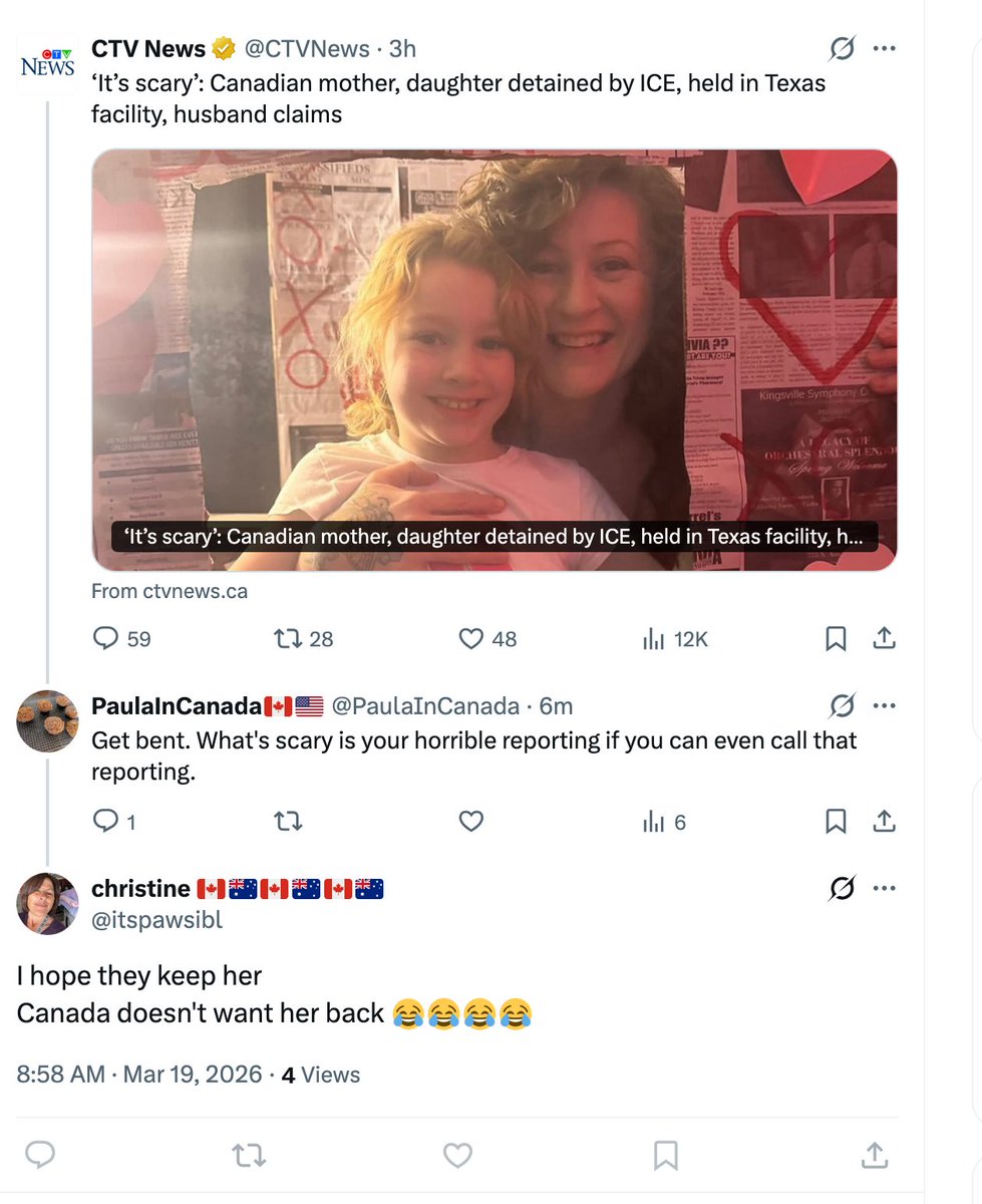 Christine blocked me so I didn't get a chance to tell her that I agree with her and I hope they keep her too but they won't. We have enough woke jokes in Canada. I like what ICE is doing...I like what Trump is doing.