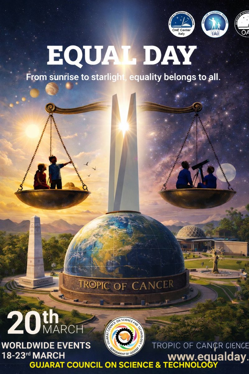 narottamsahoo's tweet photo. On 20 March – the #Equinox, day and night stand in near-perfect balance across #Earth.
At the Tropic of Cancer Science Park of @InfoGujcost, this celestial harmony reminds us how Earth’s tilt and orbit shape the rhythms of our planet.
Let this #EqualDay inspire #curiosity about the #science of our #skies and the #wonders of our #universe.