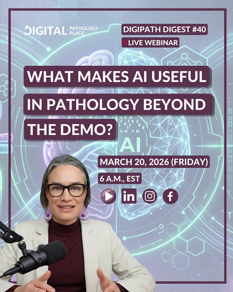 olkazuraw's tweet photo. Strong AI results don’t automatically mean real-world readiness.
This Friday in DigiPath Digest #40, I’m reviewing 5 new papers on pathology AI, validation, multimodal models, and data quality.
📅 March 20
⏰ 6 a.m. EST
📍 Live on YouTube + LinkedIn
#DigitalPathology #PathologyAI https://t.co/rxxkOF10fs