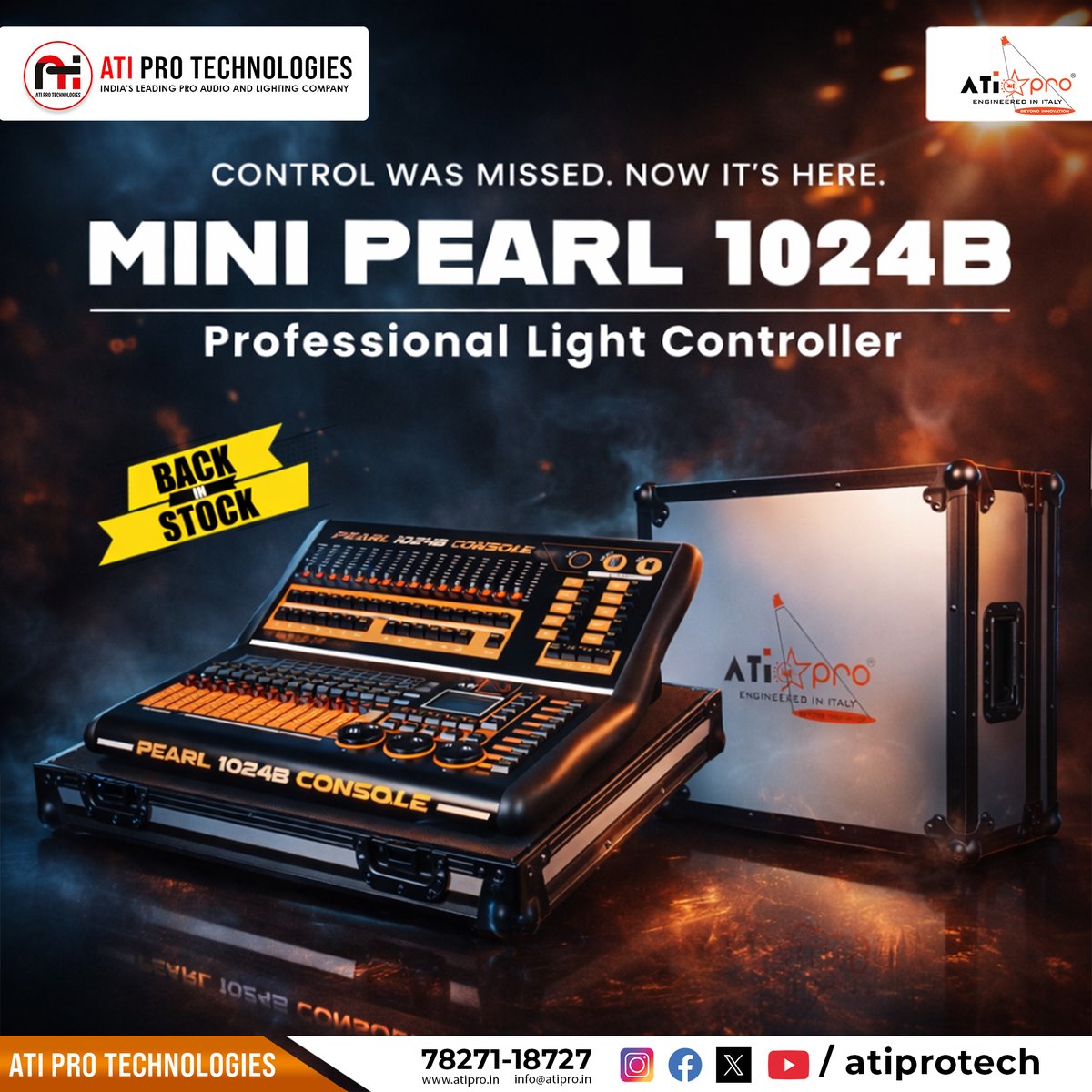 atiprotech's tweet image. Control your lights like a pro 💡

The Mini Pearl 1024B by ATI Pro Technologies is back in stock—built for precision lighting control &amp;amp; pro setups.

#ATIProTechnologies #LightController #StageLighting #DJLights #ProLighting #DJIndia