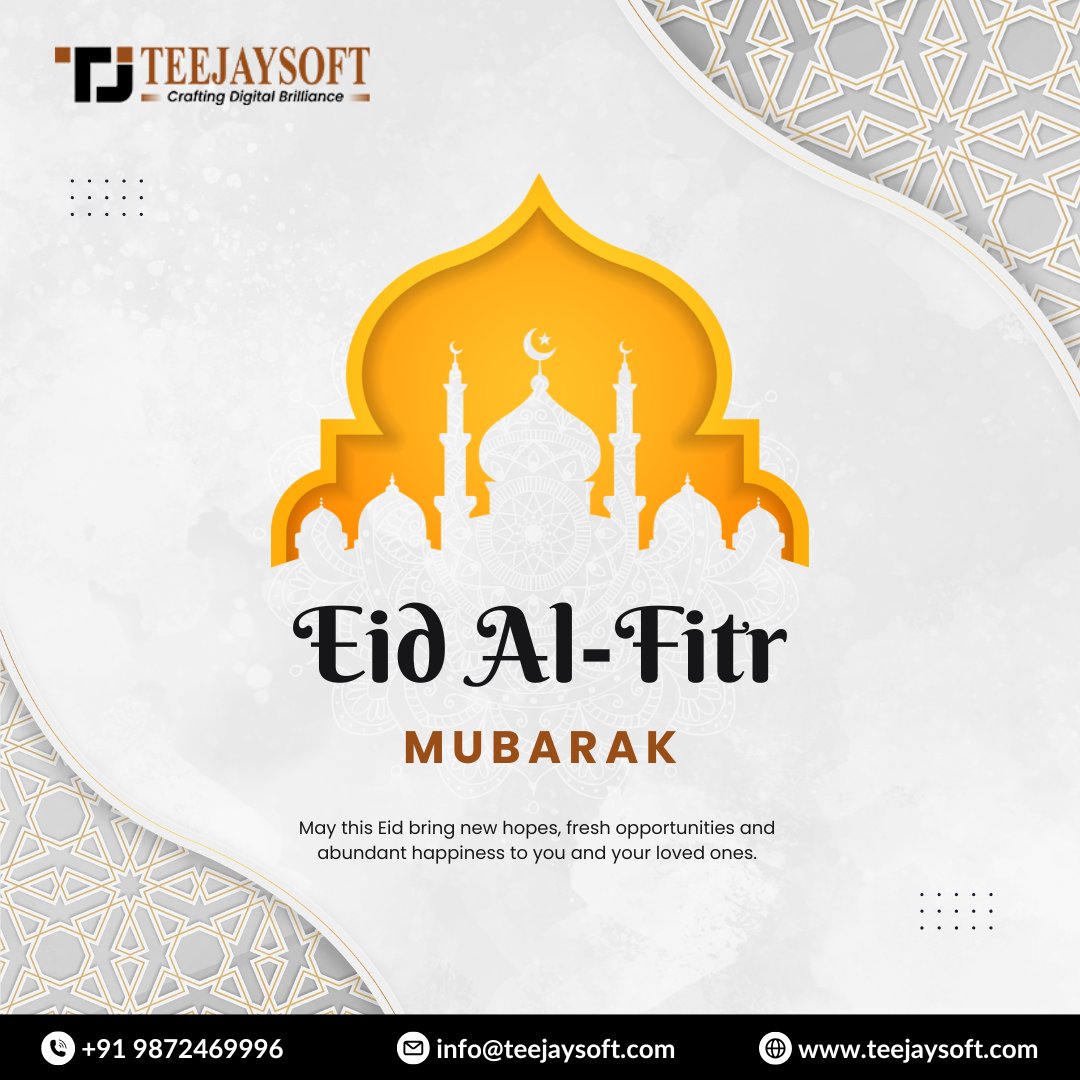 Teejaysoft's tweet photo. May this Eid bring endless joy, success, and positivity into your life. May Allah bless you with peace, good health and happiness always. Eid Mubarak! 🤲🌸

#eidmubarak #EidAlFitr #blessings #CelebrateEid #Branding #WebDevelopment #Teejaysoft #DigitalAgency #ITSolutions #mohali https://t.co/tlW0qnE5pB