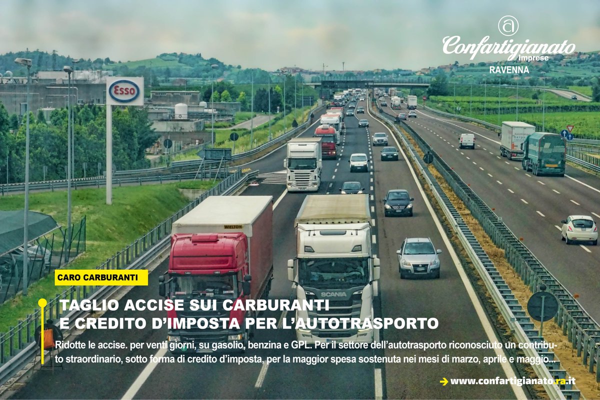 Ridotte le #accise. per venti giorni, su #gasolio, #benzina e #GPL. Per l’#autotrasporto riconosciuto un contributo straordinario, sotto forma di #creditodimposta, per la maggior spesa sostenuta nei mesi di marzo, aprile e maggio. Il #decreto su: confartigianato.ra.it/news.php?idnew…