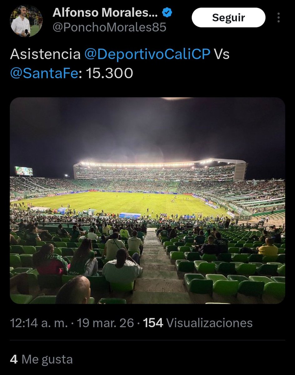 La hinchada del Cali es la peor del pais, no fueron capaces de llenar el estadio contra santafe, teniendo una de las mejores nóminas del pais con Gallese,Dineno, Cuellar, Bebelo y demás,es una vergüenza lo de esa hinchada tan diminuta, es mejor que venda esa basura <a href="/Richard_Lee_A/">Richard Lee</a>