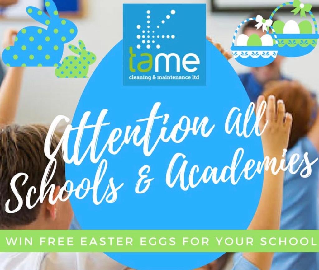 TameCleaning's tweet photo. 🐣 Easter School Competition Win 100 Easter Eggs!
One lucky school will win 100 Easter Eggs to share with their pupils!
If your school would like to enter the draw,simply email the following details:
Name School Name Telephone Number
📧 Send entries to admin@tamecleaning.co.uk https://t.co/0pFruKMJHH