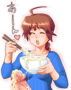 どんぶりに盛った濃厚なザーメンを箸でつまんでご馳走しようとしたら、直接啜りたいですって言われて思わず軽く射精してしまう女を再掲。