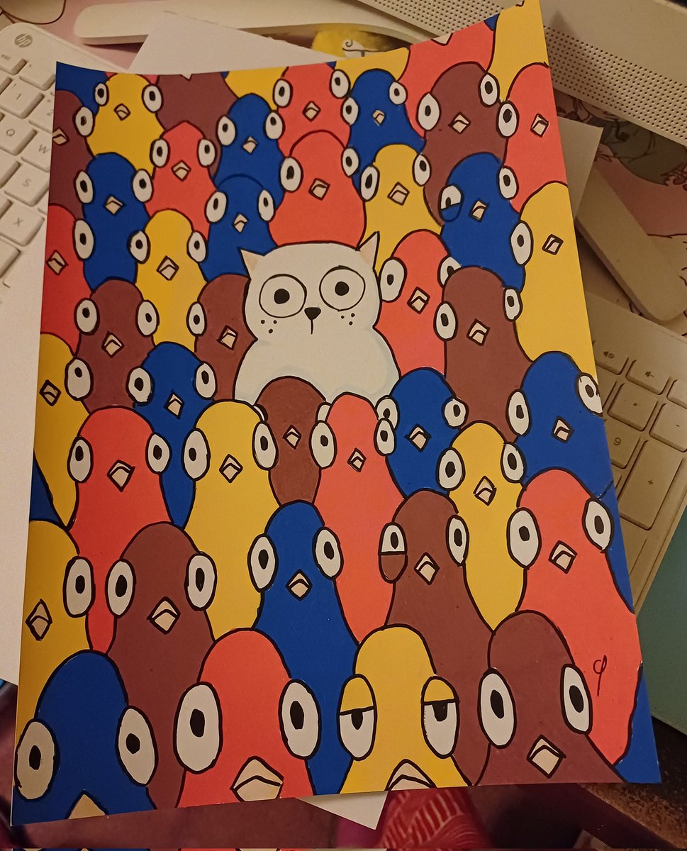 Cfpercy's tweet photo. Cat Amongst Pigeons now has an A4 version! ๐๐๐๐
#Art #drawing #acrylicpaintpens #poscapens #cats #pigeons https://t.co/v6XMZfNz7y