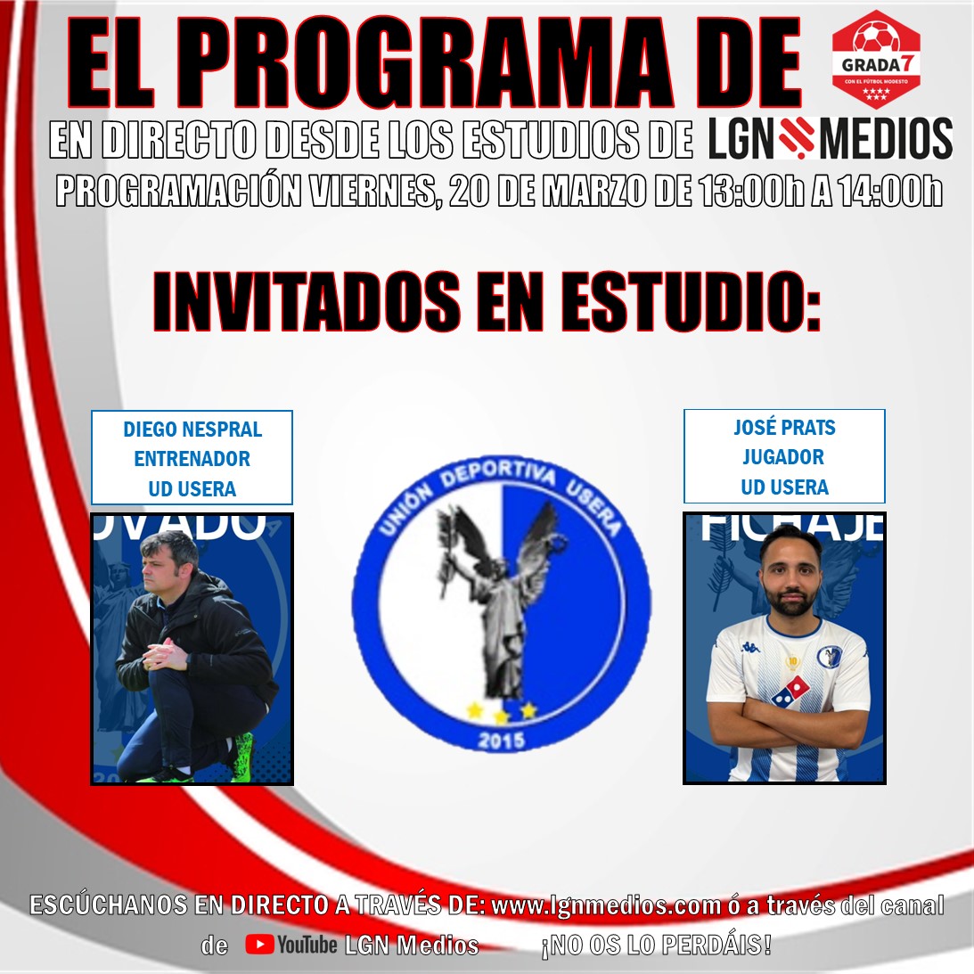 GradaSiete7's tweet photo. 📻EL PROGRAMA DE GRADA SIETE

Mañana viernes, de 13:00h a 14:00h llega nuestro programa 1️⃣5️⃣0️⃣ en @LGNMedios .

🔥Y NOS ESPERA PRO-GRA-MA-ZO

🟦⬜Nos visitan Diego Nespral (@Diego_Nespral ) y José Prats (@JosePrats14 ), entrenador y jugador de @UDUsera .

¿OS LO VÁIS A PERDER? https://t.co/XSSOoPpIh4