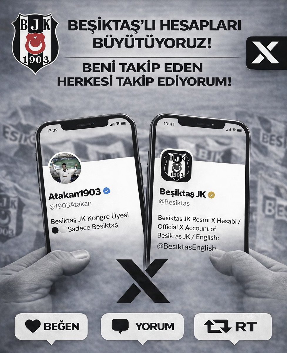 19O3Atakan's tweet photo. 19.03 Dünya Beşiktaş’lılar gününe özel maç saatine kadar takipleşme twiti başlatıyorum

Hesabınızın 10.000’den az takipçisi varsa yoruma “Beşiktaş” yazan herkes birbirini takip etsin 🦅🔥
(Beni takip eden herkesi takip edicem)

BEŞİKTAŞ MAÇINA KAZAN HERKES HESAPLARI BÜYÜTSÜN 🦅 https://t.co/vgkLix2EcN