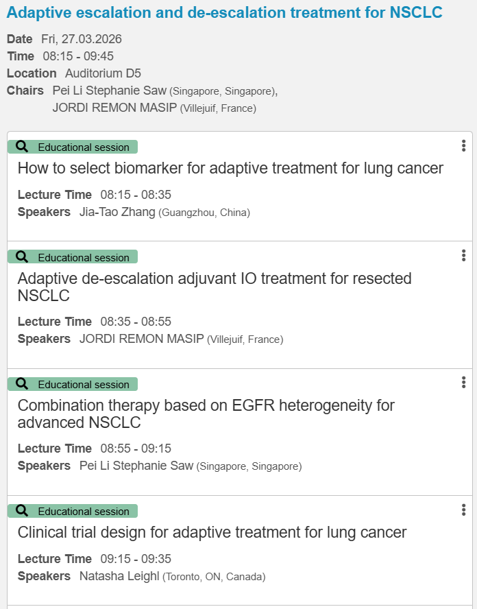 HHorinouchi's tweet photo. 🔜 #ELCC26 @myESMO 🇩🇰
🔥Adaptive escalation and de-escalation treatment for NSCLC
☑️ #Biomarker #DeEscalation #Escalation #TrialDesign
🎙️Chair: @stephanieplsaw @JordiRemon
@OncoAlert @Larvol #LCSM https://t.co/mX8oVCnAbZ