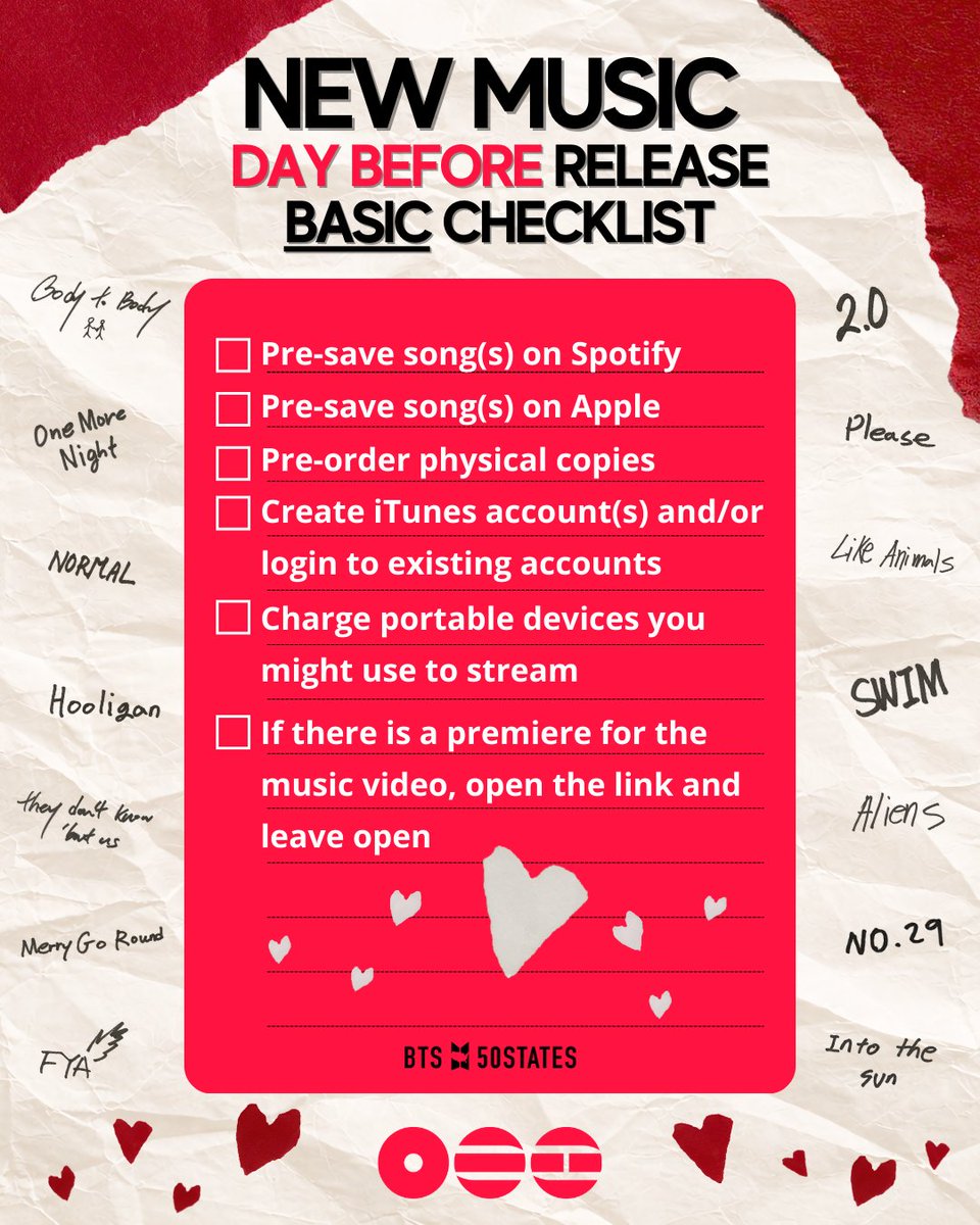 BTSx50States's tweet photo. 🚨 ARIRANG COMEBACK PREP 🚨
ARMY, are you READY?! 💜 #ARIRANG drops at MIDNIGHT and we’ve got you covered with our 🔥 BASIC & PRO CHECKLIST 🔥
#BTS_ARIRANG #BTS_SWIM #BTS https://t.co/O4O5JcsQma