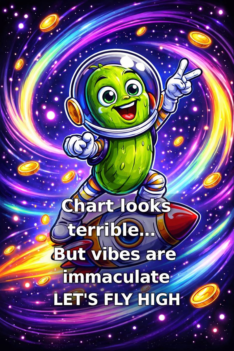 MoonPickleMPI's tweet photo. Charts can look terrible, but vibes are everything. 📉→🚀 Put on your helmet, hold your pickle, and let’s go. We’re building a culture, not just a coin. #VibesOnly #PickleCommunity #Altcoin #Crypto #memes https://t.co/e76riJKkAI