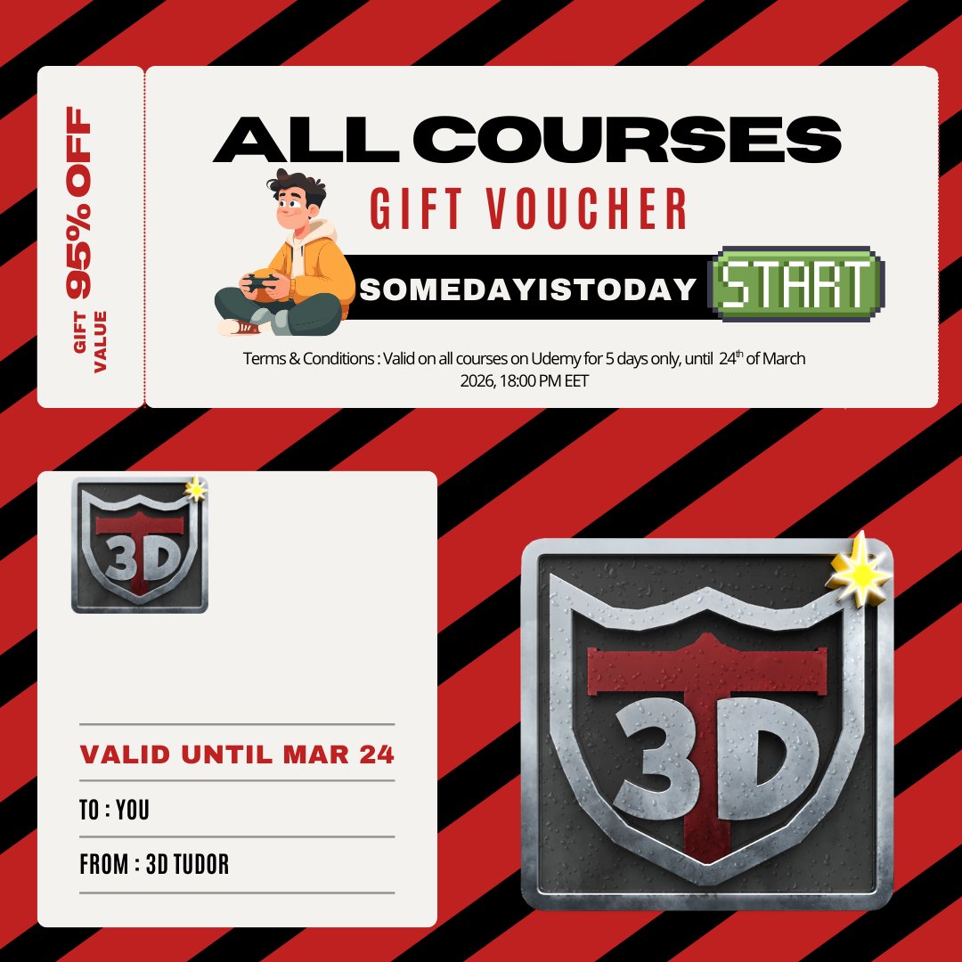 ThreeDTudor's tweet photo. UDEMY All Courses Sale (19–24 Mar) ⚡
Every 3D Tudor course drops to €9.99 for five days.

🎮 Code: SOMEDAYISTODAY
⏰ Ends: 24 Mar, 18:00 EET
👉 All courses: https://t.co/7H6oWma01j

#3D #Blender3D #UE5 #Udemy #GameDev #Blender #3DModeling #EnvironmentArt #Stylized #3DTudor https://t.co/1h20jhtOnu