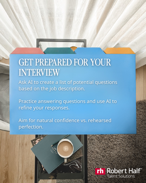 AI is becoming a powerful differentiator in the job search. Use it to: • Target your resume • Prepare strategically for interviews • Strengthen your cover letters Smart tools + your expertise = a stronger application. #RobertHalf #AIInterview