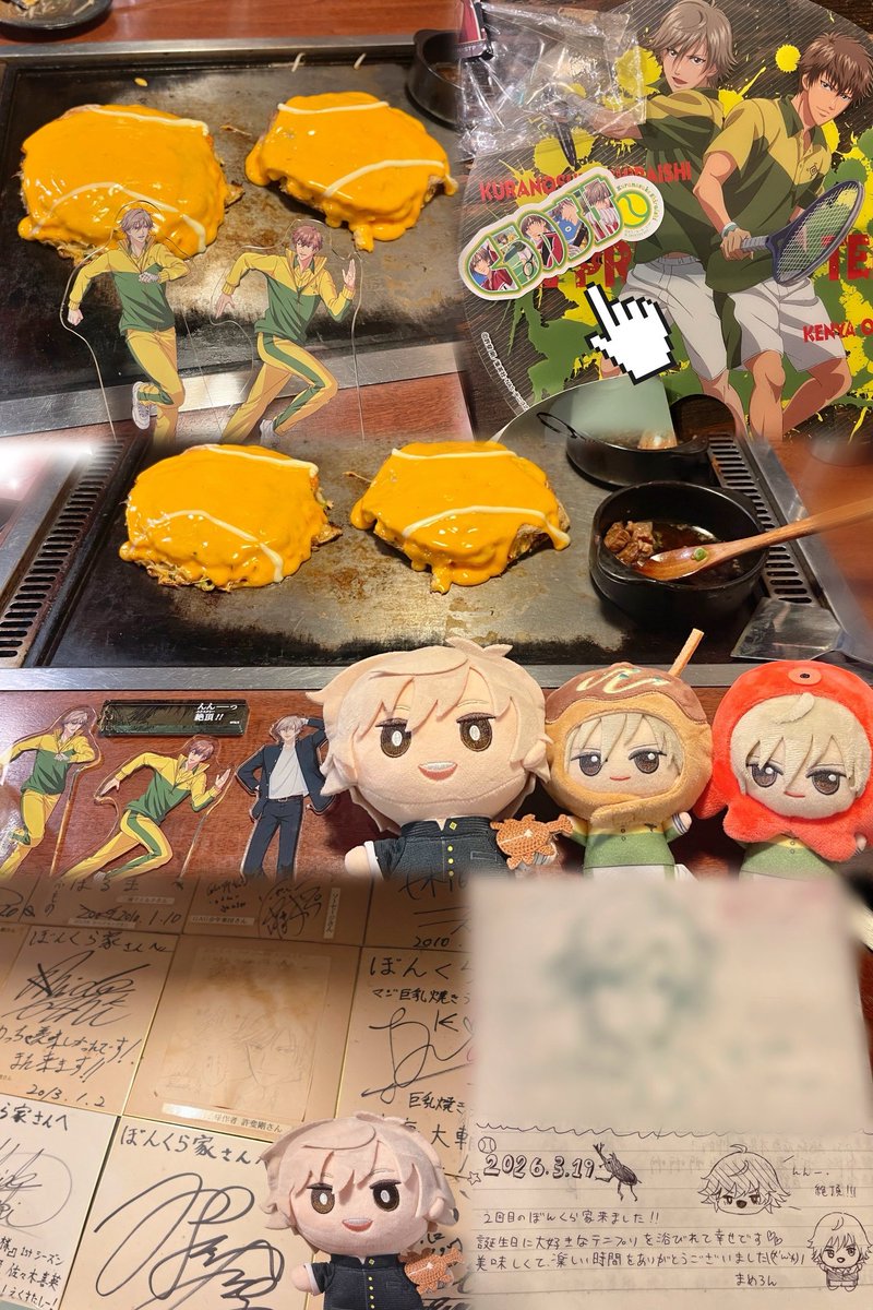 tnpr0v0mame's tweet photo. ぼんくら家千日前店様のテニプリシートに3年ぶりに行ってきました✨
今回は白石セット食べたけどめちゃくちゃ美味しかった💚💛
交流ノートにお絵描きして、白石のモバイルステッカーも寄付してきた🙌
関係者の方のサインも増えてて眺めながら美味しく鉄板焼き食べれて幸せでした🥳 https://t.co/jnEPipMV2m