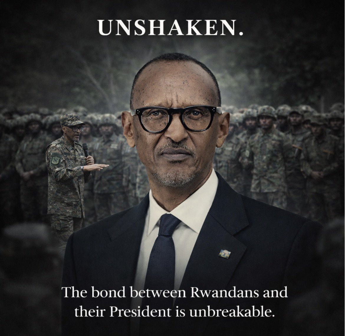 UNSHAKEN.
——————

The bond between Rwandans and our dear President, H.E. #PaulKagame, is unshaken, rooted in sacrifice, resilience, and a shared journey of rebuilding our nation from the ashes. 🇷🇼

This is not just leadership. This is trust forged through history, protected by