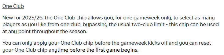 DanDave1989's tweet photo. Right I thought I would post a little 🧵 about @FEFLOfficial and specifically the One Club Chip....

What is the One Club Chip?

The rules for the 1CC are below as per the Fantasy EFL website. Also note that this must be activated/deactivated before the 1st KO of the Gameweek. https://t.co/vwtBdXoFLk
