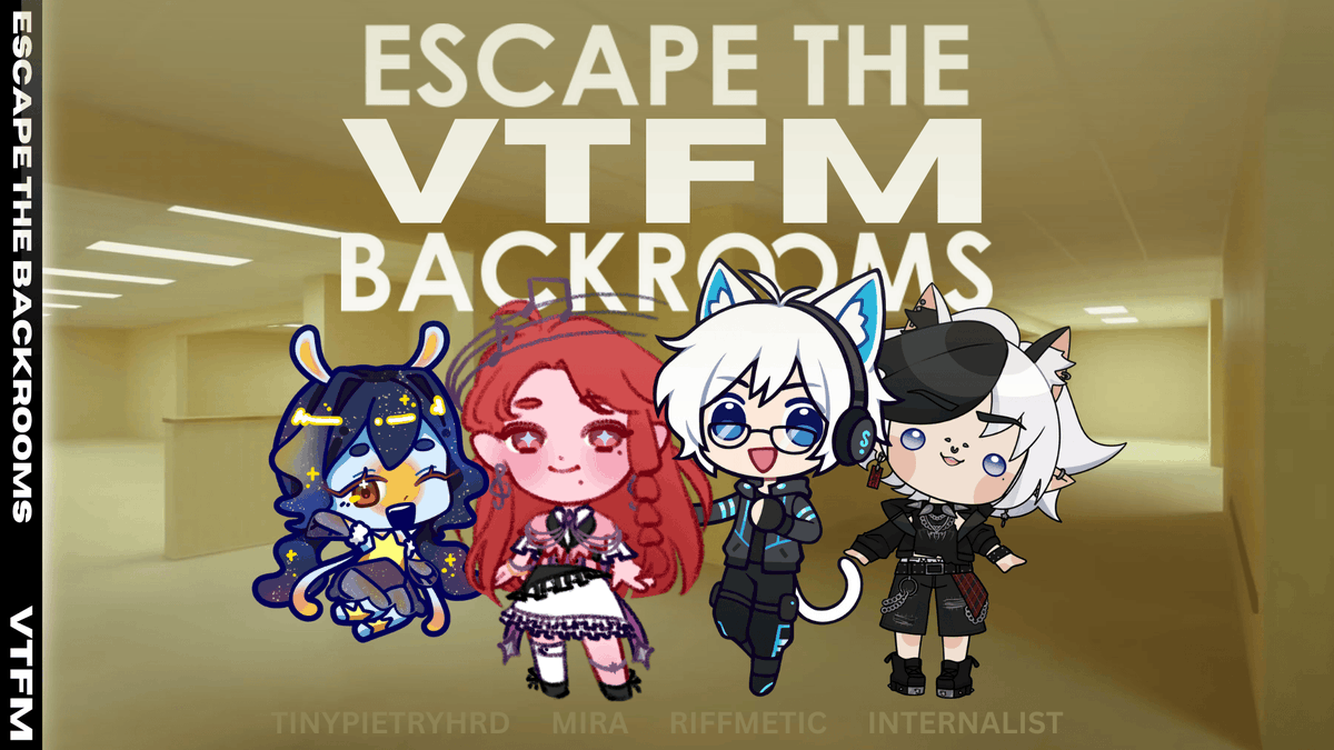 VTFM_Radio's tweet photo. ☣️ Can you escape the VTFM Backrooms ☣️
@internalistVT, @PieTryHrd, @reallymira and @riffmetic have no clipped into The Backrooms!?

Will they escape or become part of the furniture... https://t.co/ncDzLOL7GM