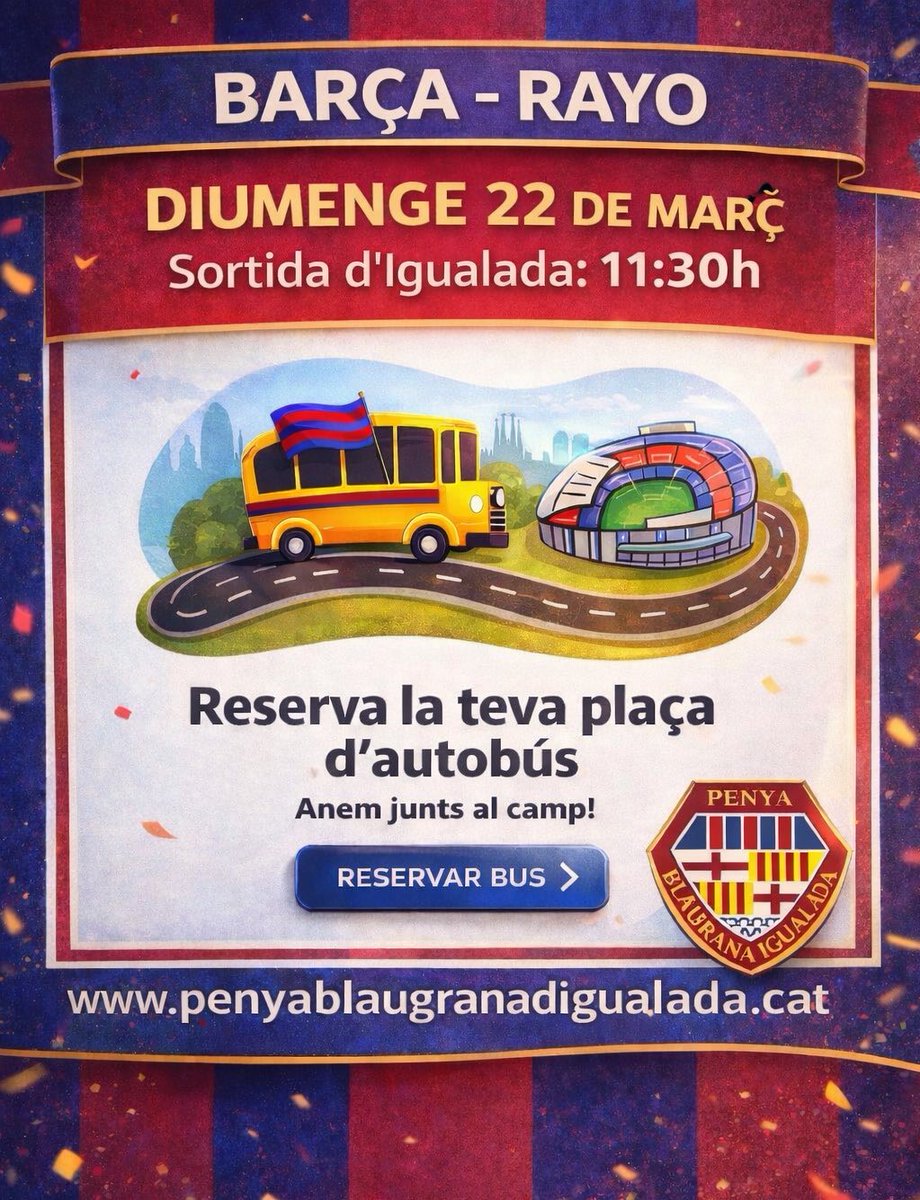 PBIgualada's tweet photo. Acompanya’ns a animar l’equip des d’Igualada, som-hi💪🏻💙❤️ https://t.co/2paPNhKuyV
#IgualadaCuler #SempreBarça #ForçaBarça #Supporters #FCBlive #FCBarcelona
#esportigualada #Igualada
@FCBarcelona_cat
@FCBPenyes
@ConfePenyesFCB
@PBIgualada
@AgrupacioFCB
@FCBjugadors https://t.co/lIpKtsYF52
