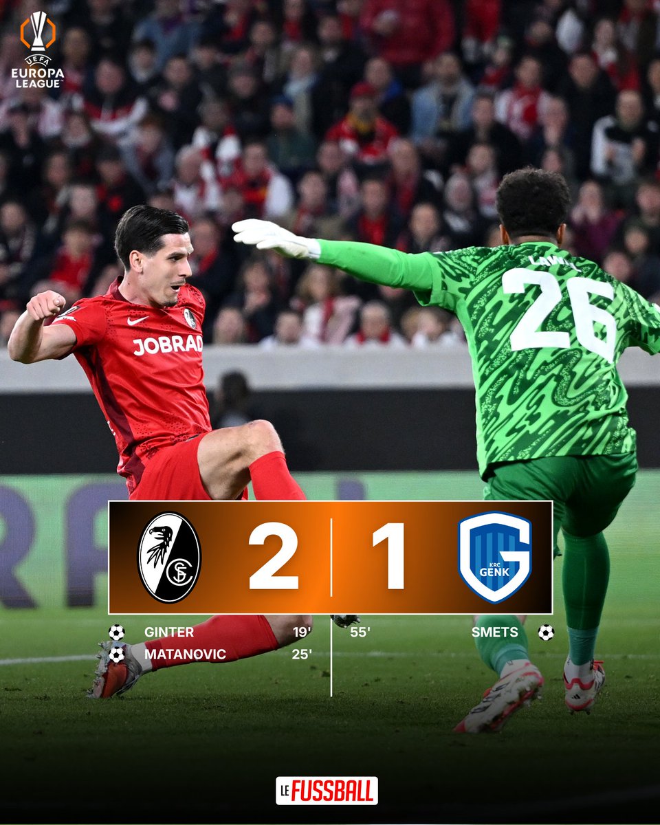 LeFussballMedia's tweet photo. ⏸️C'EST LA PAUSE A FREIBURG !
Le SCF mène sur sa pelouse mais.. Genk arrache, pour l'instant, le nul sur l'ensemble des deux matchs (2-2) !
#UEL #FREGEN #SCFKRC