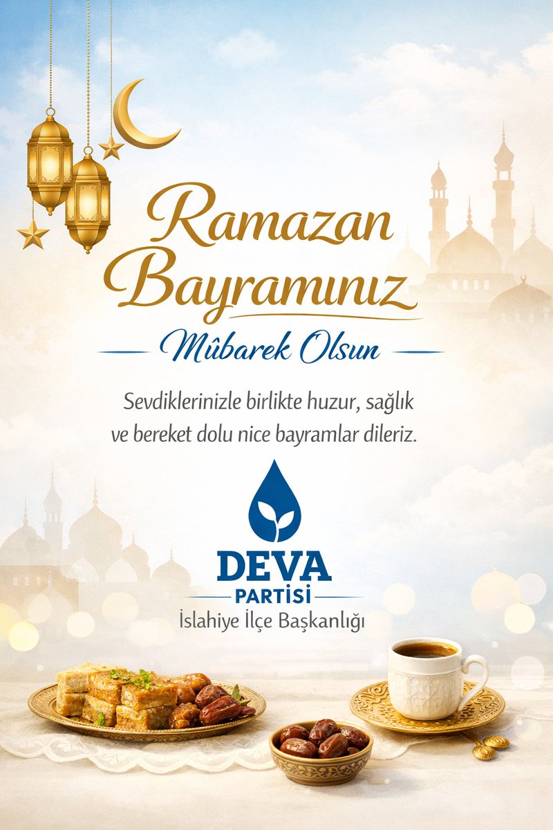 islahiyegncdeva's tweet photo. DEVA Partisi İslahiye İlçe Başkanlığı olarak; adaletin, refahın ve umudun hâkim olduğu yarınlar için hep birlikte çalışmaya devam edeceğiz.

Ramazan Bayramı’nız mübarek olsun.

DEVA Partisi İslahiye İlçe Başkanlığı
#islahiye https://t.co/ueOklUXU9R