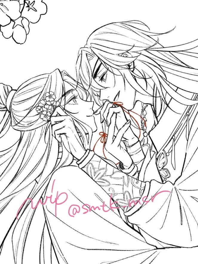 表紙になる予定の花怜線画！
紅糸にちゅーしていただくの好きでまた描いちゃった