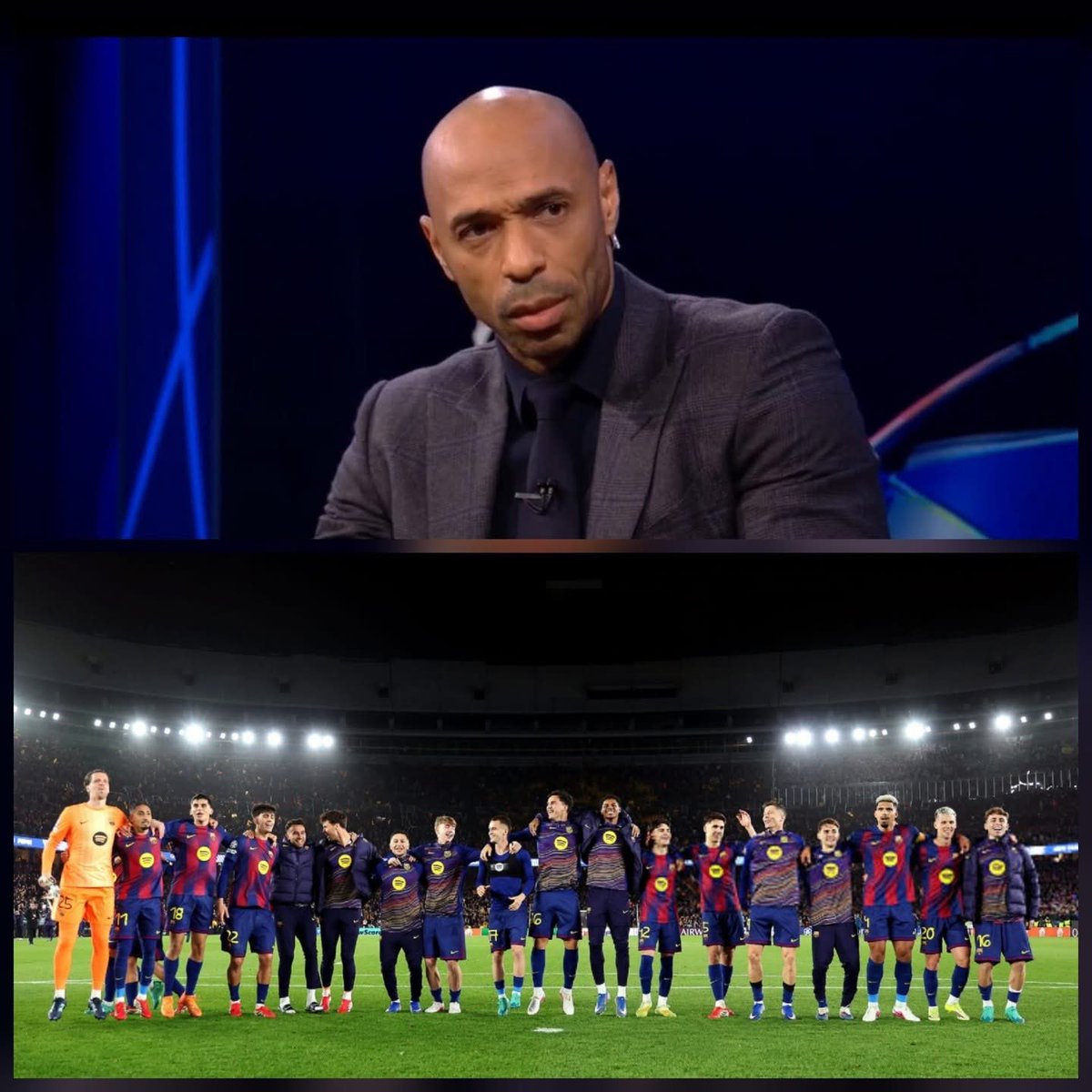 FRBarca_'s tweet photo. 🚨Thierry Henry : 

« Félicitations au Barça, l'Europe commence à sentir le danger. Quand cette équipe est en forme, elle ne laisse rien derrière elle. Ce n'était pas juste une victoire, c'était un véritable séisme mondial, une soirée qui restera dans l'histoire. »

« Quelle seconde période du Barça ! Une transformation complète. L'équipe a montré une toute autre personnalité, c'est le vrai Barça. Quand ils décident de passer à la vitesse supérieure, ils sont capables de tout. On avait l'impression de revoir la Dream Team de Johan Cruyff. Newcastle n'a pas pu contenir une telle intensité offensive ; arrêter le Barça comme ça est quasiment impossible. »