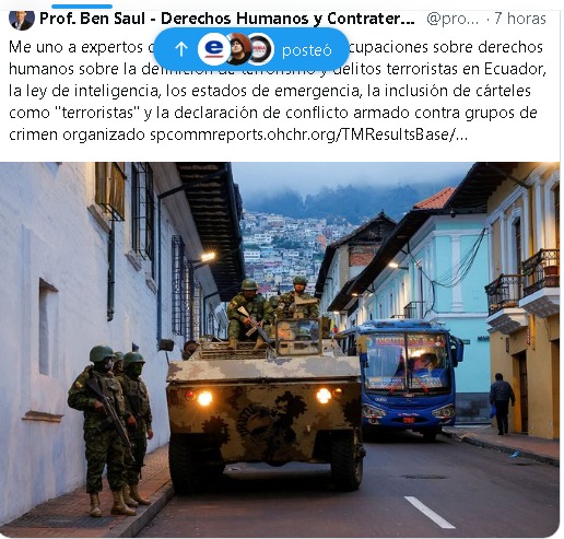 Carta de Naciones Unidas al gobierno de Noboa por la descomposición del estado de derecho en Ecuador. Catastrófico <a href="/DanielNoboaOk/">Daniel Noboa Azin</a>. <a href="/CorteNacional/">Corte Nacional de Justicia</a> <a href="/FiscaliaEcuador/">Fiscalía Ecuador</a> <a href="/PoliciaEcuador/">Policía Ecuador</a> <a href="/FFAAECUADOR/">Fuerzas Armadas del Ecuador</a> <a href="/DefensaEc/">Ministerio de Defensa Nacional del Ecuador</a> <a href="/MinInteriorEc/">Ministerio del Interior Ecuador 🇪🇨</a> <a href="/ONU_es/">Naciones Unidas</a> <a href="/OEA_oficial/">OEA</a>