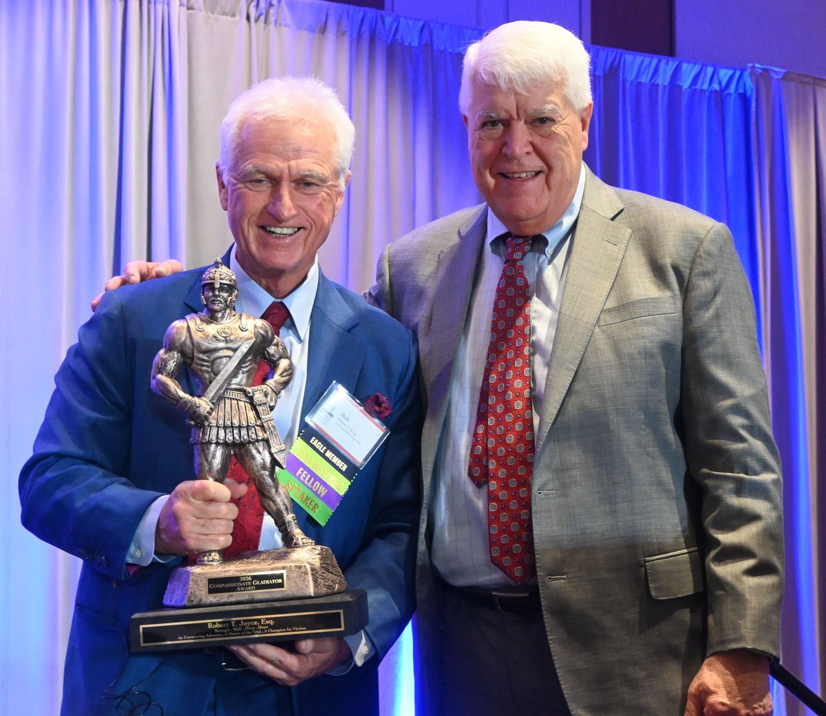 floridajustice's tweet photo. Proud to present our Compassionate Gladiator and Compassionate Gladiatrix Awards during the John Romano Workhorse® Seminar to Robert “Bob” T. Joyce of Joyce and Reyes Law Firm and Virginia Buchanan of Levin, Papantonio, Proctor, Buchanan, O'Brien, Barr &amp; Mouge. 🏆#Workhorse2026 https://t.co/DbdEu7TmRe