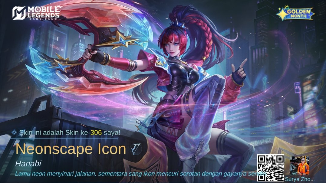 Zhooty's tweet photo. Saya baru saja mendapatkan Skin baru Neonscape Icon di Mobile Legends: Bang Bang! Ayo kita berhadapan melawan Player MOBA terbaik dunia bersama-sama! 
https://t.co/GIRC1oOYdx https://t.co/B18NQv2H8J