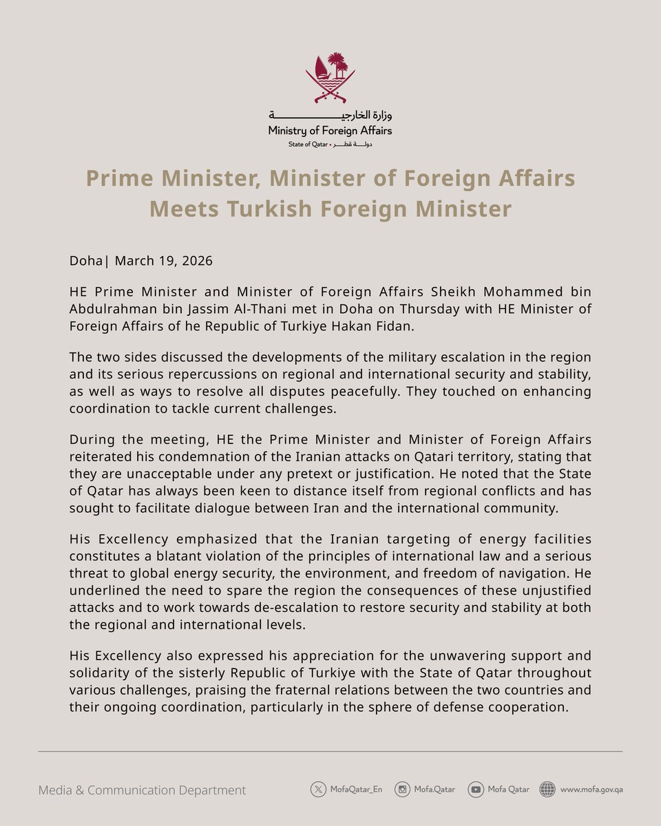 Ministry of Foreign Affairs - Qatar tweet media