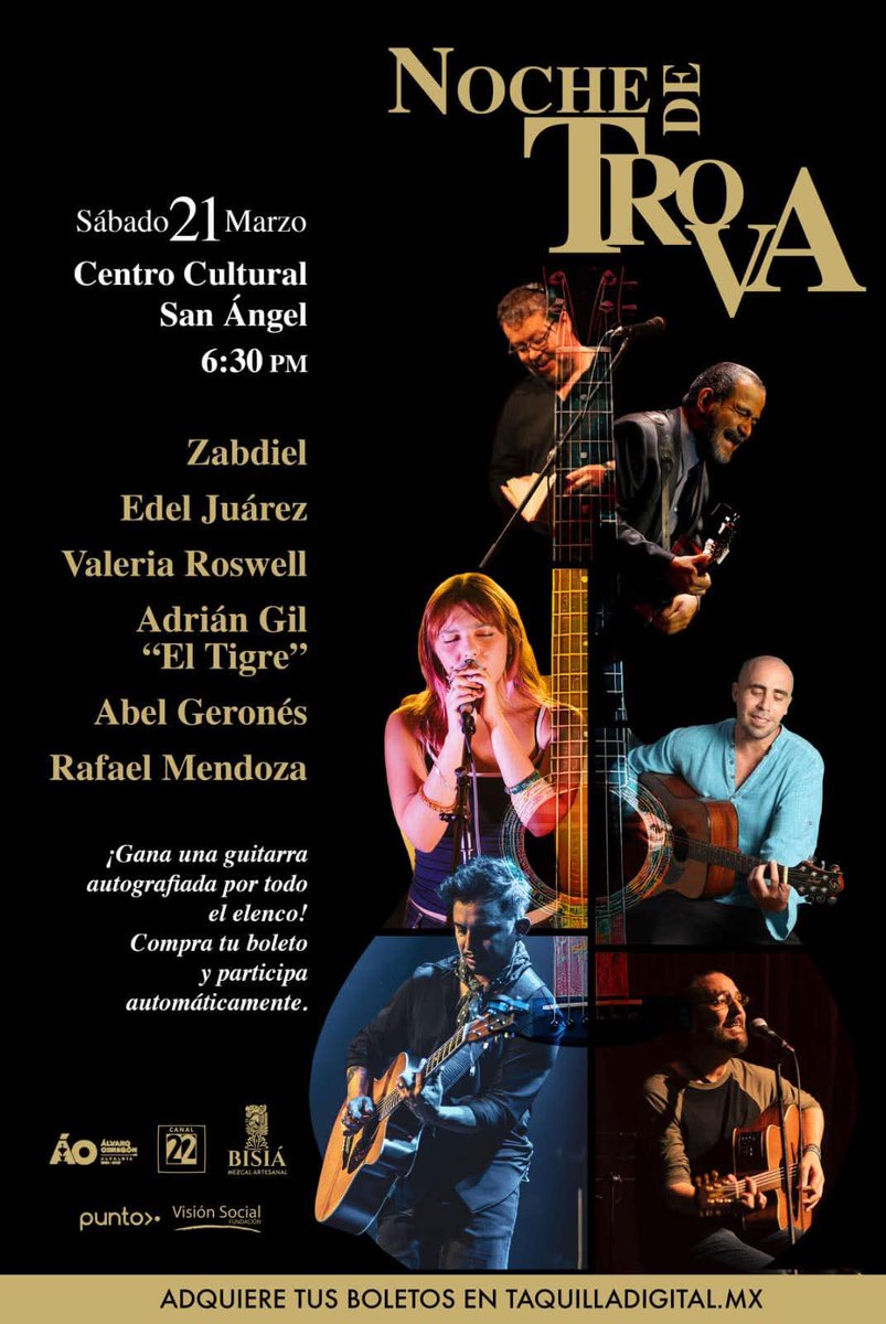 CuandoCuentas's tweet photo. Pasa una #NocheDeTrova con @rafaelmendoza60 | @edeljuarez | @adriangiltigre | #Zabdiel | #ValeriaRoswell y @AbelGerones, este próximo 21 de marzo en punto de las 18:30 hrs.
La cita es en el #CentroCulturalSanÁngel en la #CDMX.
Boletos: https://t.co/PuYJ1GnTTc
@CancionistasMx https://t.co/SdMu9wa50V