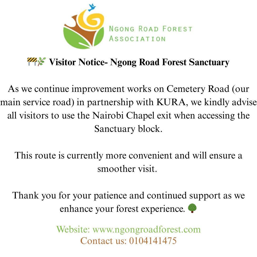 NRFA2015's tweet photo. 🚧🌿 Visitor Notice- Ngong Road Forest Sanctuary https://t.co/WabQofiyxx