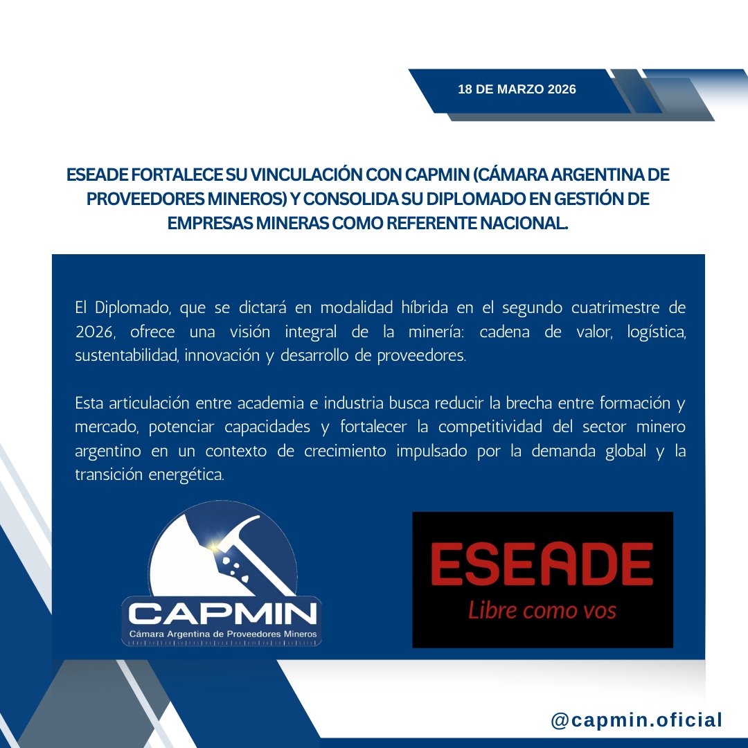 En un contexto de crecimiento impulsado por la transición energética y la demanda global de minerales, la articulación entre academia e industria se vuelve clave para potenciar el desarrollo del sector de la minería en Argentina.
#ESEADE #CAPMIN #MineríaArgentina #IndustriaMinera