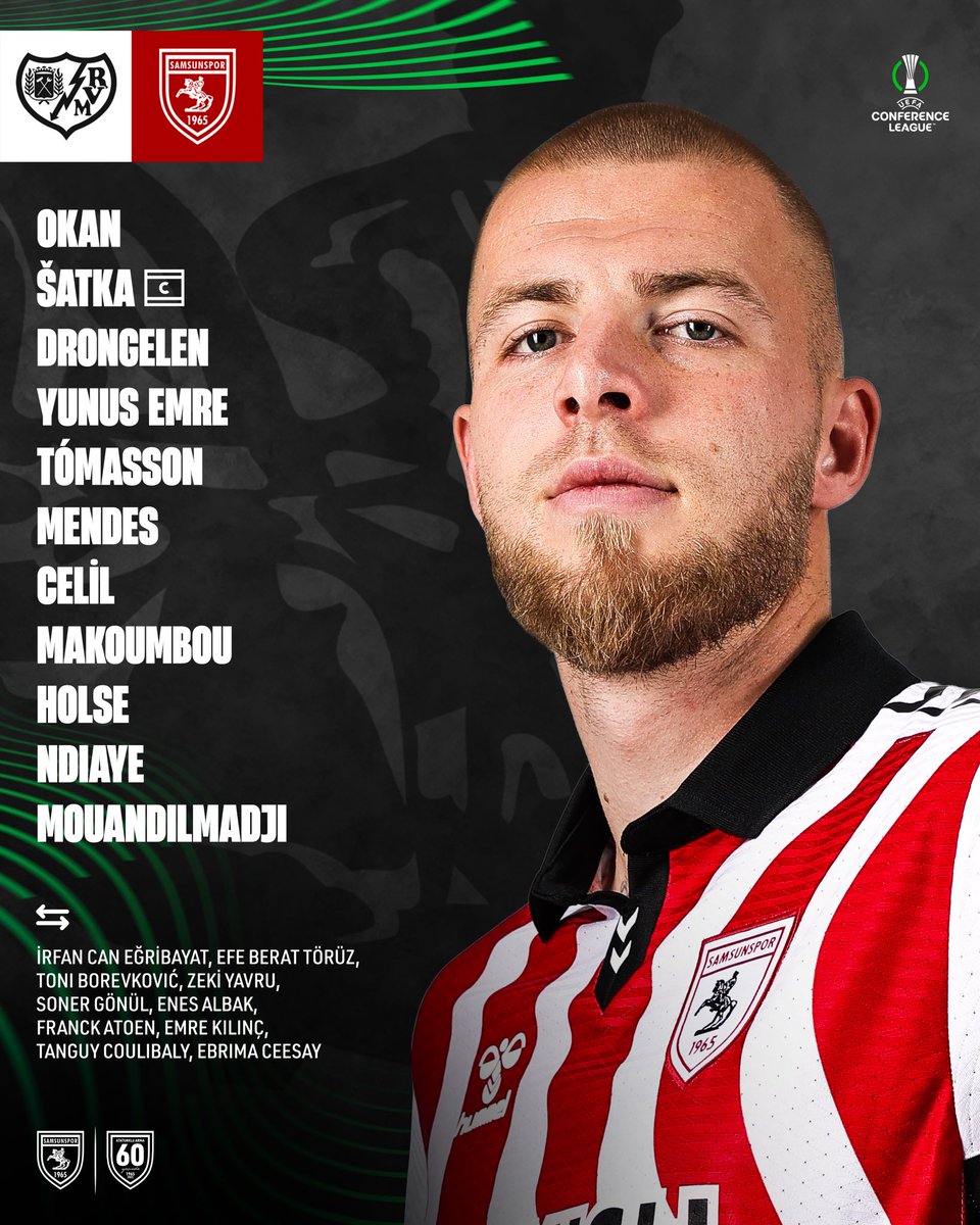 Samsunspor's tweet photo. Takımımız, Rayo Vallecano karşısına bu 11'le çıkıyor 💪

#Samsunspor #AtatürklüArma #FromSamsunToEurope #UECL #RAYOvSAM https://t.co/vpiD13uqod