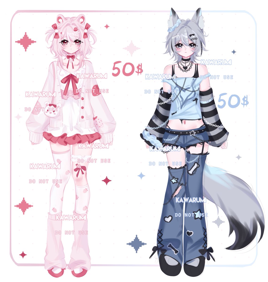 two new adoptable cuties! just neutered my kitty and it was expensive, so I need to earn some money back 🫠