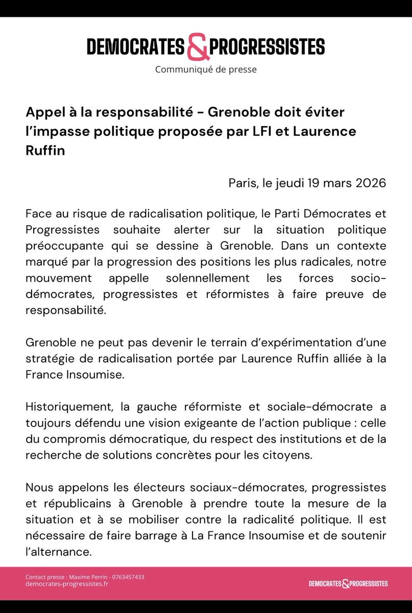 EmilieCChalas's tweet photo. Que personne ne se laisse berner à #Grenoble pour le second tour des élections municipales.

Amis socio-démocrates, ne nous trompons pas de combat !

Dimanche 22 mars :
NON à LFI !
NON au tandem RUFFIN-BRUNON ! https://t.co/TWfxEVGGAV