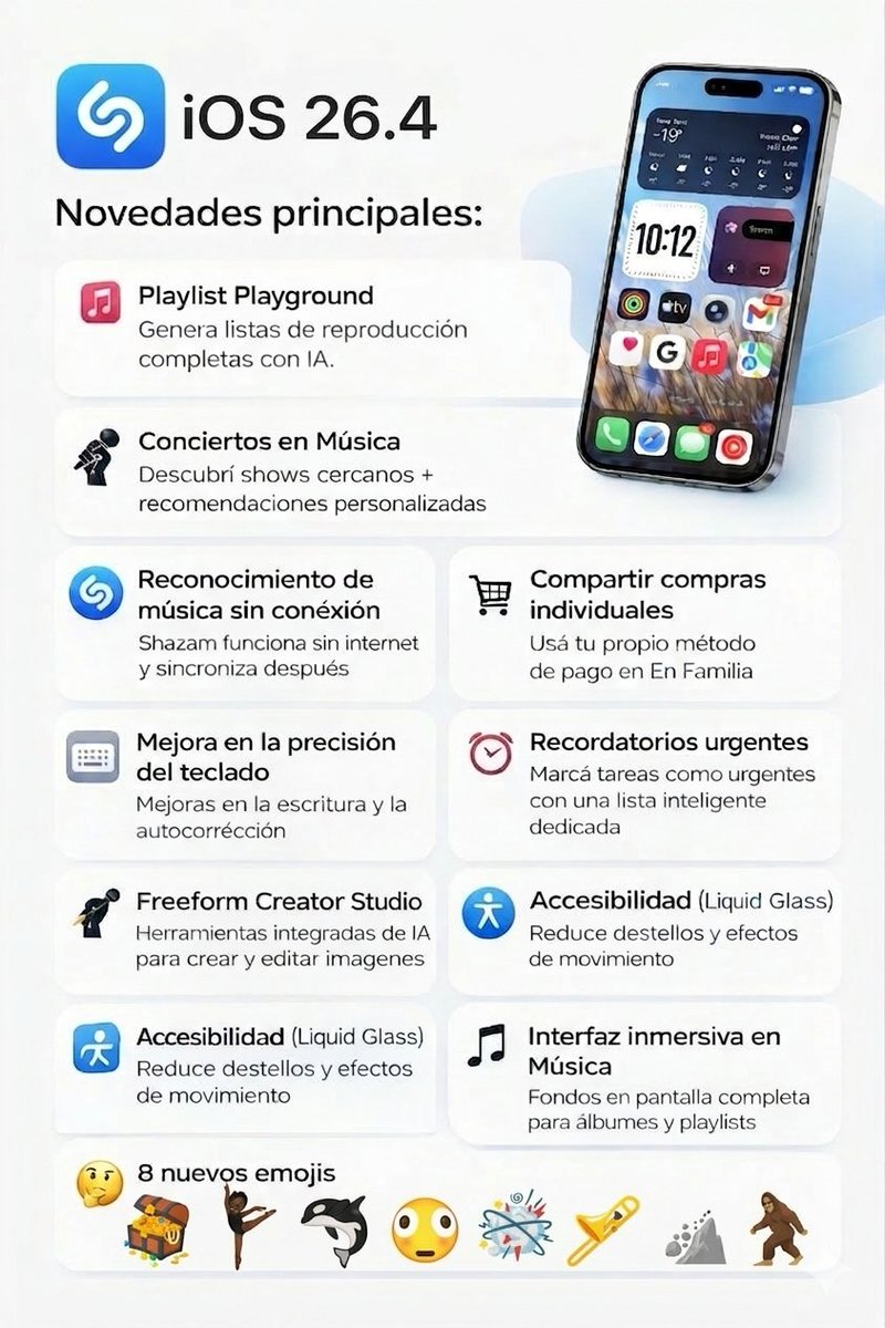 Appledataos's tweet photo. iOS 26.4 llega con estas novedades 🧐 https://t.co/tz7JLecYag