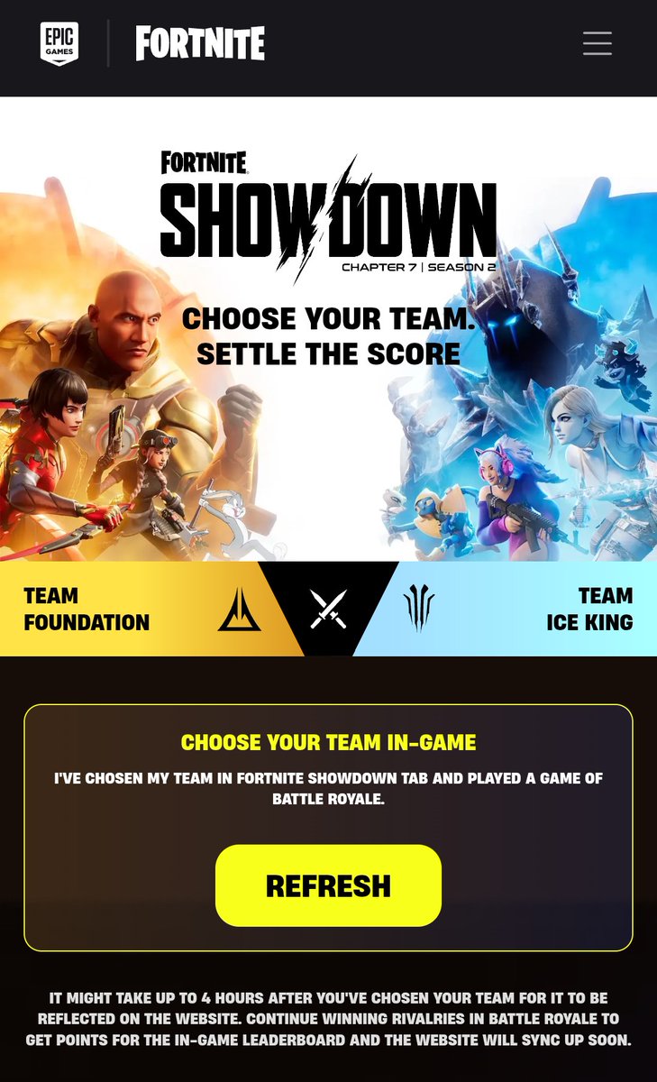 Chomander1231's tweet photo. Yo @FortniteStatus I picked my team and everything at 8 this morning and still nothing is showing up https://t.co/JJSAaSlO72