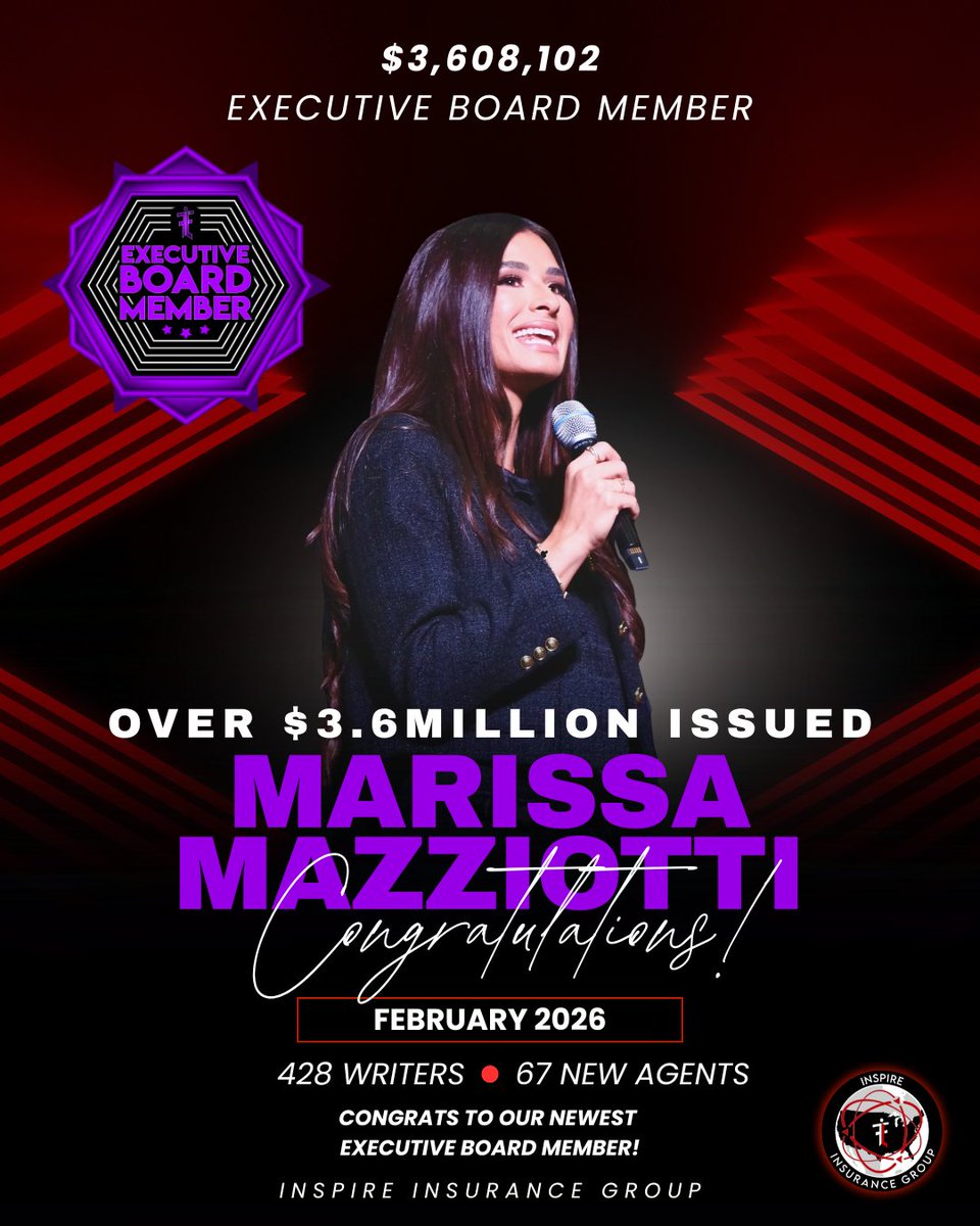 Congratulations, Marissa Mazziotti! Inspire Group issued over $3.6  MILLION in insurance premium in the month of February. Big congrats to our agency owner and now, executive board member. 🔥 

#ffl #familyfirstlife #lifeinsurance #sales #inspiregroup