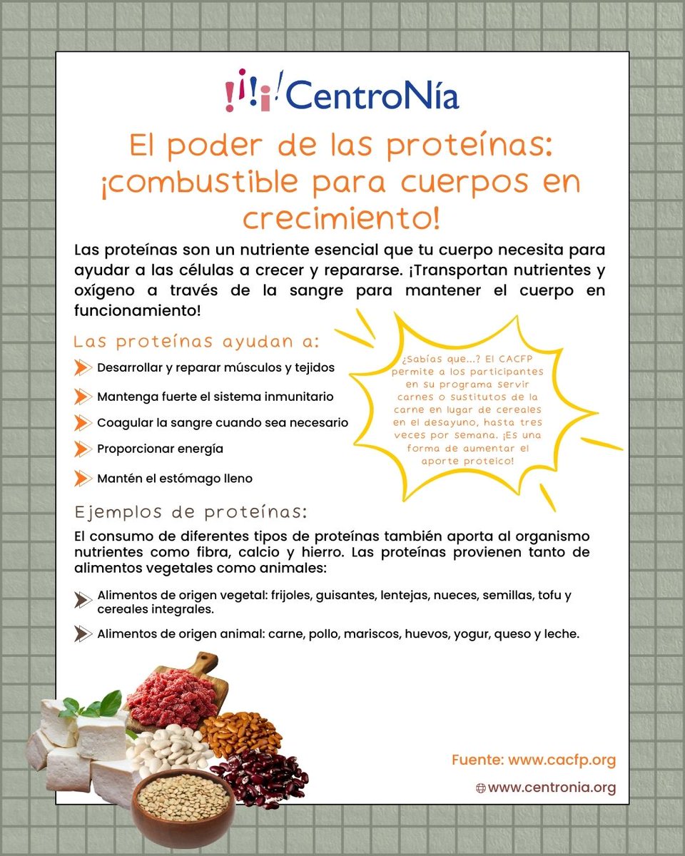 CentroNia's tweet image. The #powerofprotein! Protein is an essential nutrient to have as it helps your body build and repair cells. Proteins helps provide energy, keep your immune system healthy, &amp;amp; more!
 
Read our flyer to learn about #healthyproteins you can incorporate to your next family dinner 🫘
