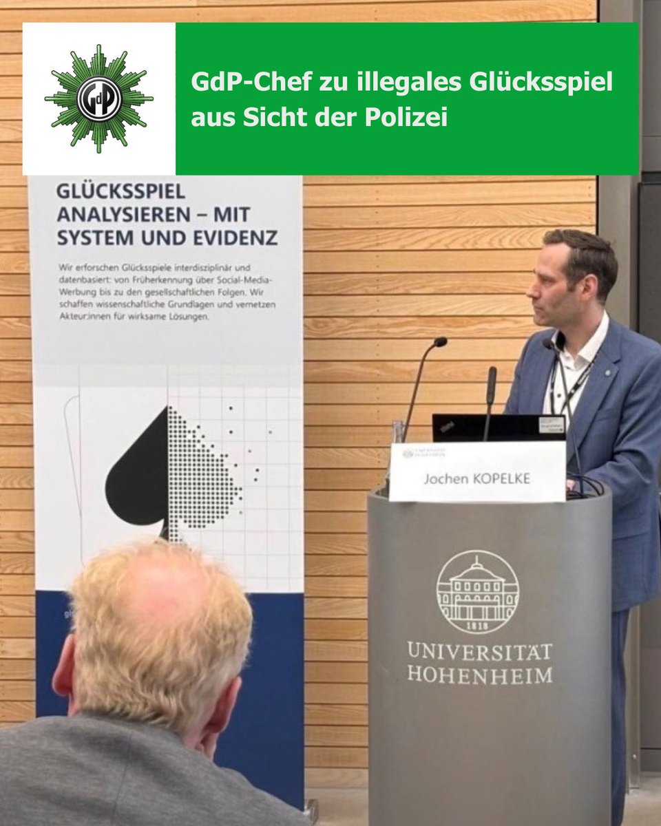 GdPPresse's tweet photo. #GdP fordert stärkere Bekämpfung des illegalen Glücksspiels. Beim Symposium Glücksspiel brachte GdP-Chef Jochen Kopelke die Perspektive der #Polizei ein. Entscheidend: Vollzug, Regulierung &amp; Prävention zusammendenken. https://t.co/LuiEqmZAlu https://t.co/l4F7KSPZZy