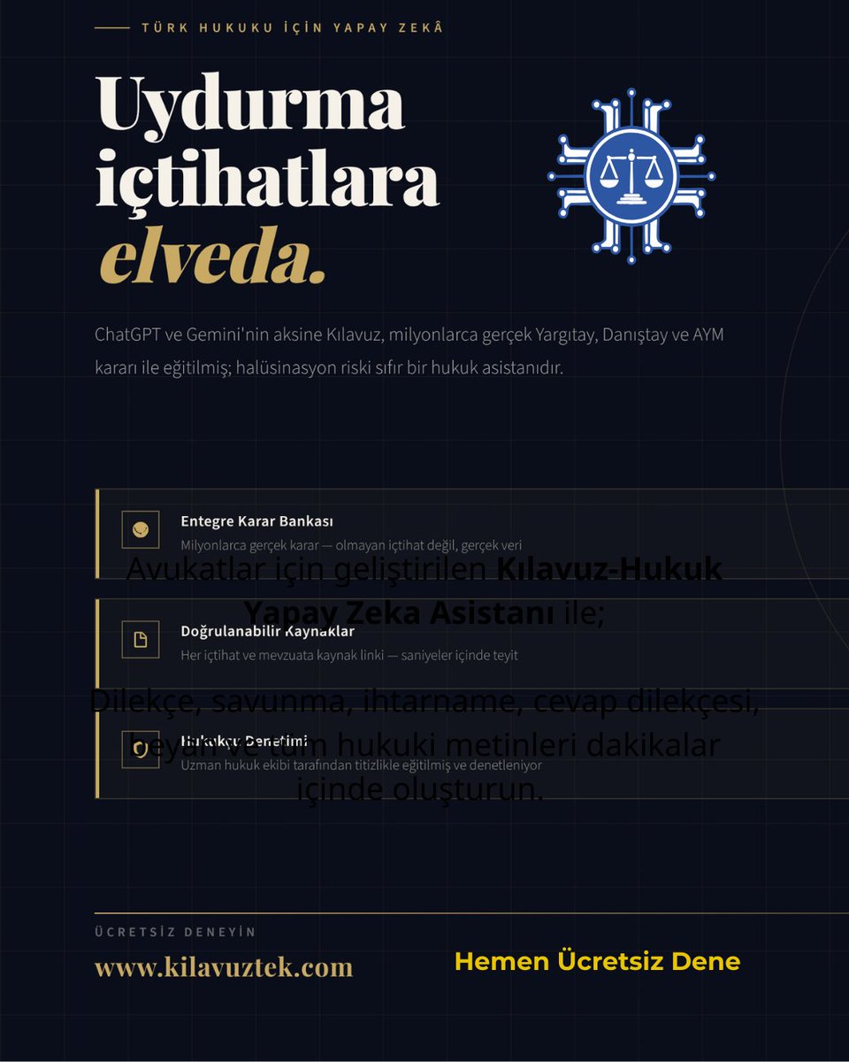 Uydurma İçtihatlara Elveda: Sadece Gerçek Kararlar, Sadece Gerçek Mevzuat

Hukuk pratiğinde doğruluk her şeydir. ChatGPT veya Gemini gibi genel amaçlı yapay zekâ modelleri yaratıcı yazımda başarılı olsalar da, söz konusu Türk Hukuku olduğunda ciddi bir "halüsinasyon" (uydurma