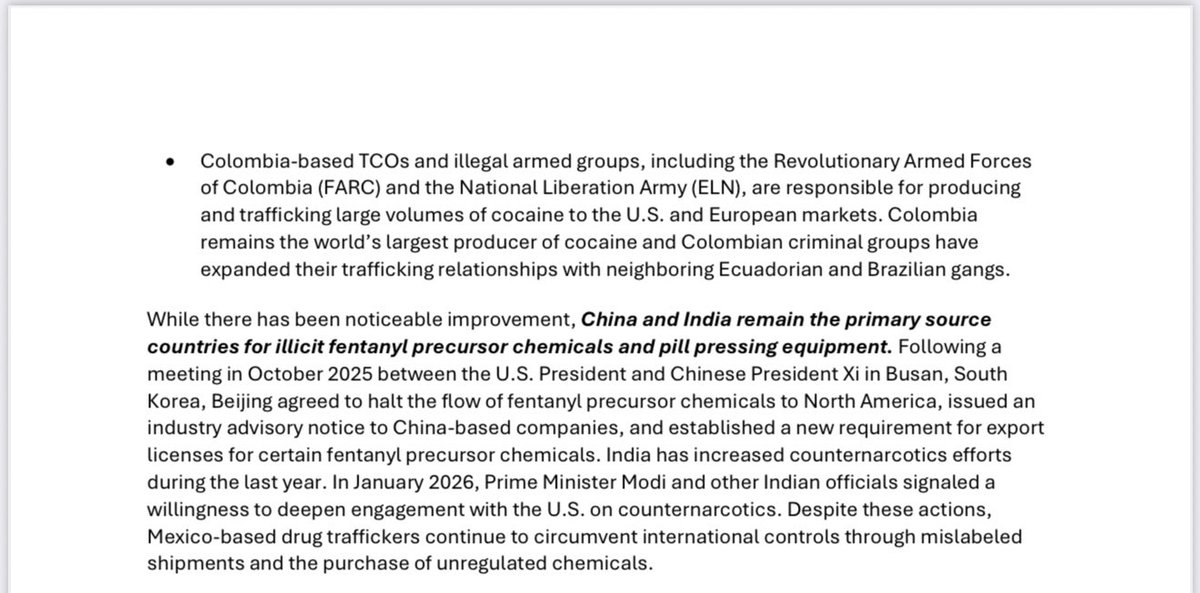juanestebansr's tweet photo. Atentos: Colombia sigue siendo el mayor productor mundial de cocaína, confirma nuevo informe de inteligencia de Estados Unidos. Grupos armados ilegales como FARC y ELN, confirman, abastecen mercados en EE. UU. y Europa, expandiendo alianzas con bandas en Ecuador y Brasil. 🚨🚨🚨 https://t.co/ffn11oCxzU