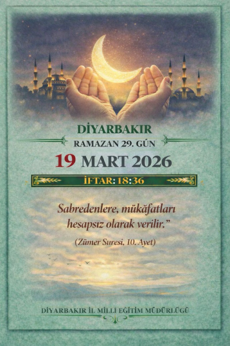 Ramazan’da tutulan oruç, sadece nefsi değil tüketimi de terbiye eder. İsrafı azaltan, nimeti koruyan ve doğaya saygıyla yaklaşan bir bilinç; sabrın en güzel yansımasıdır. Bayram ise bu duyarlılığın mükâfatıdır. 
<a href="/tcmeb/">Millî Eğitim Bakanlığı</a> <a href="/omurfatih/">Ömür Fatih Karakullukçu</a>
<a href="/ozkan_meb/">Özkan AVCI</a> <a href="/gabz60/">Gökçen ADANUR</a>  <a href="/sadoglu_salih/">Salih Sadoğlu</a> <a href="/MustafaKndrn21/">Mustafa Kandıran</a>