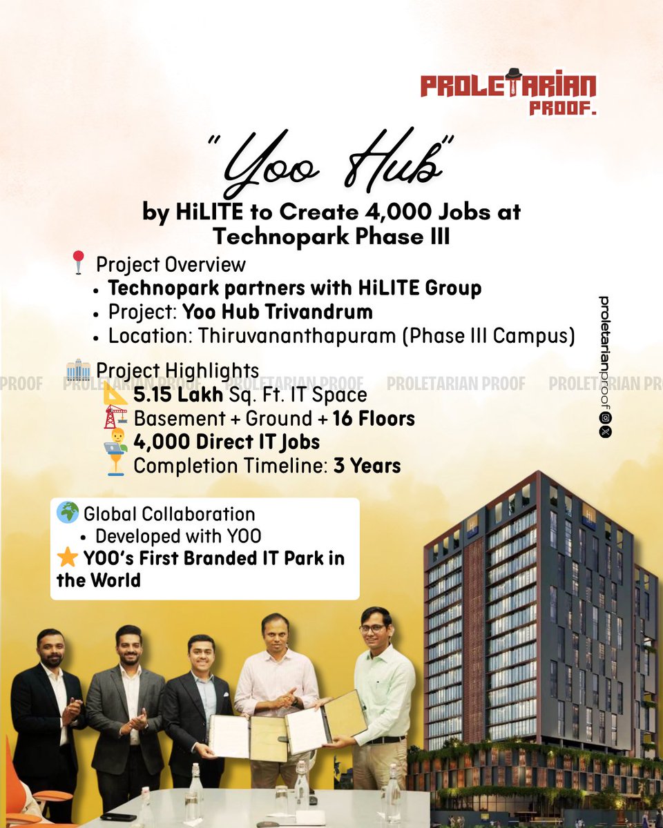 thepropruf's tweet image. Technopark x HiLITE Mega Deal🚨 
4,000 Jobs IT Hub ‘Yoo Hub Trivandrum’ Coming to Kerala’s Tech Capital 💻🌴

#Technopark #Trivandrum #KeralaIT #DigitalKerala #ITJobs #HiLITEGroup #StartupKerala #InvestInKerala #InfraGrowth