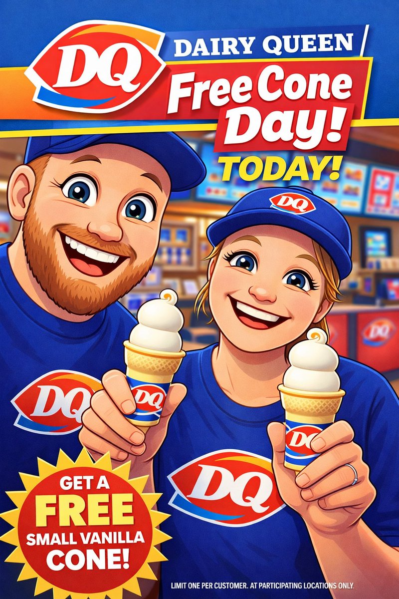 Today (March 19) is Free Cone Day!  Stop by your local Red Deer DQ!