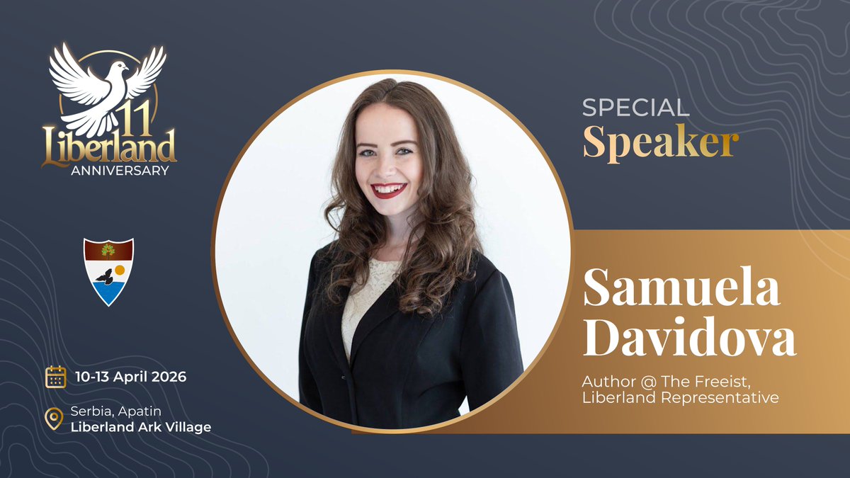 <a href="/DavidovaSamuela/">Samuela Davidova | The Freeist</a> joined us as a Special Speaker for the 11th Anniversary of Liberland.
She is a passionate voice for liberty and decentralized governance. 

See you at the 10-13 April in Apatin, Serbia! 🕊️
👇 Discover more in the reply below!

#Liberland #SamuelaDavidova