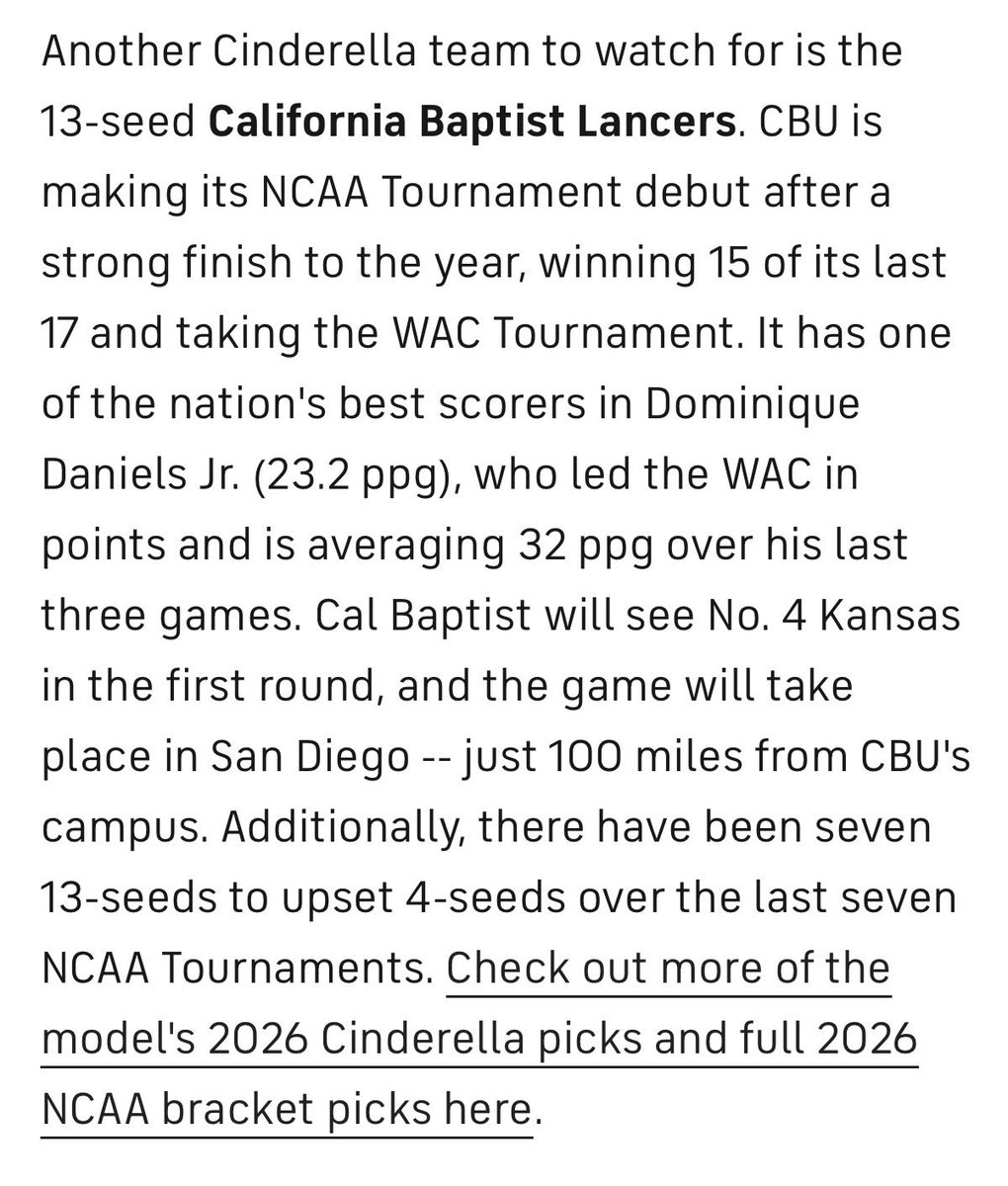 SportswithPep's tweet photo. 🏀 CBS says keep an eye on CBU as a possible #Cinderella team this #MarchMadness!
⏰ Kansas, you’re on the clock. https://t.co/jAYOXOYTz5